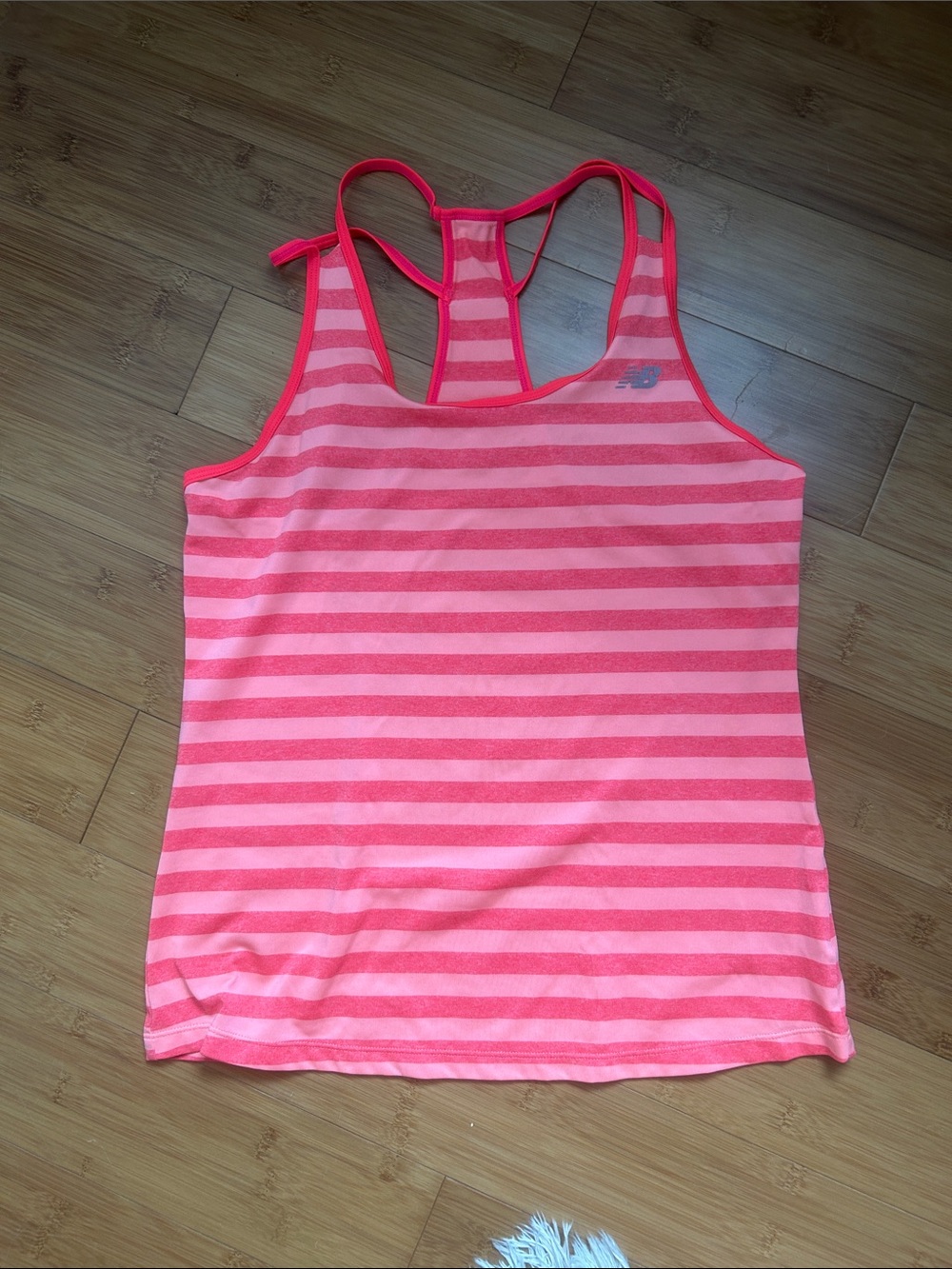 New Balance Coral and Light Pink Striped Racerback Tank